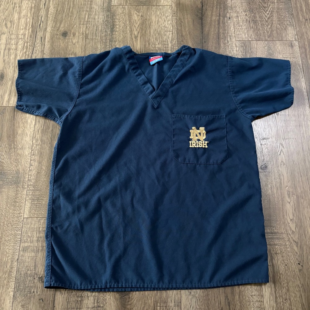GelScrubs Notre Dame Fighting Irish Scrub Top Unisex XL Navy Blue Embroidered